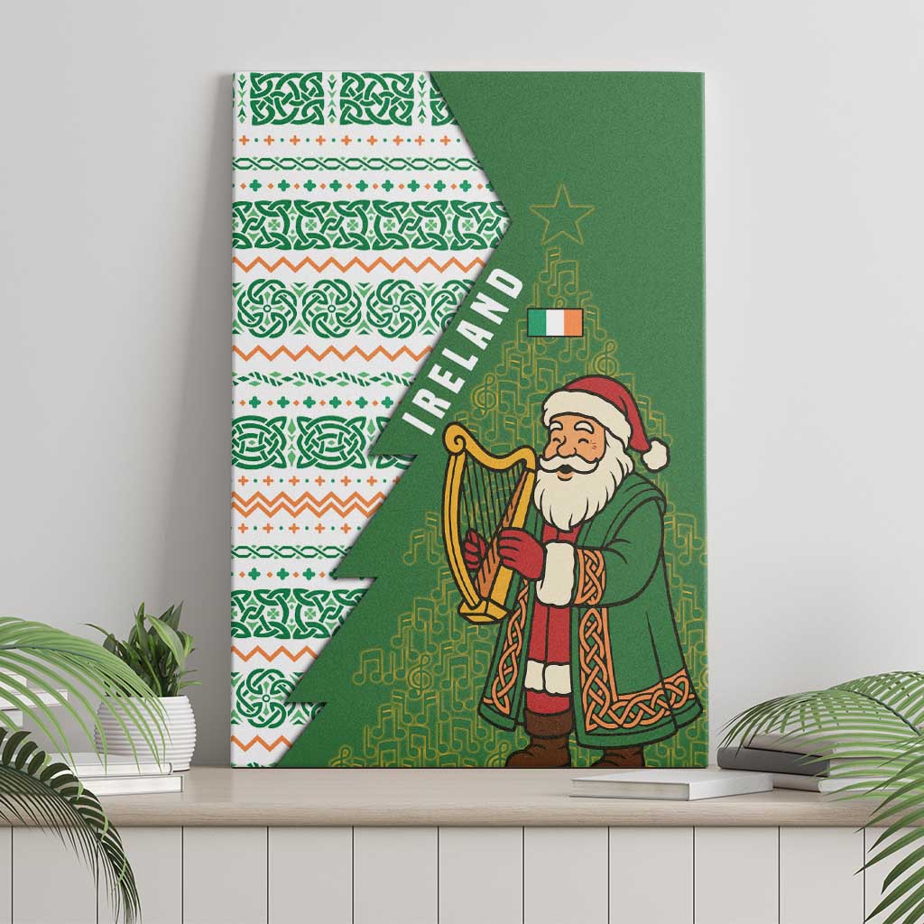 Ireland Christmas Canvas Wall Art with Celtic Harp Santa and Green Holiday Pattern - Wonder Print Shop