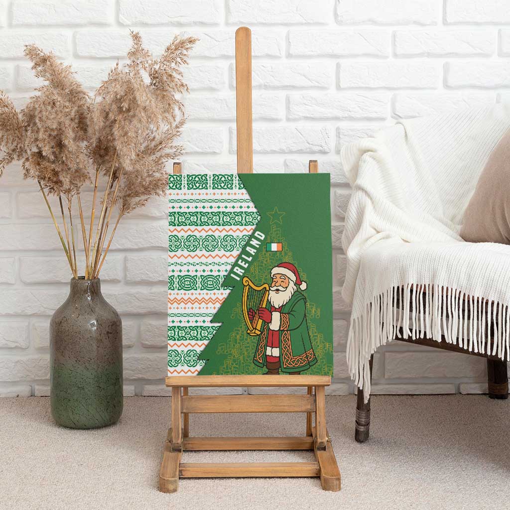 Ireland Christmas Canvas Wall Art with Celtic Harp Santa and Green Holiday Pattern - Wonder Print Shop