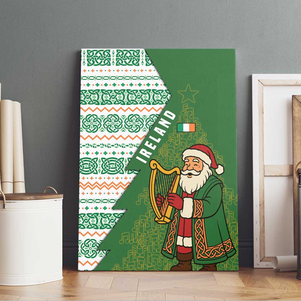 Ireland Christmas Canvas Wall Art with Celtic Harp Santa and Green Holiday Pattern - Wonder Print Shop