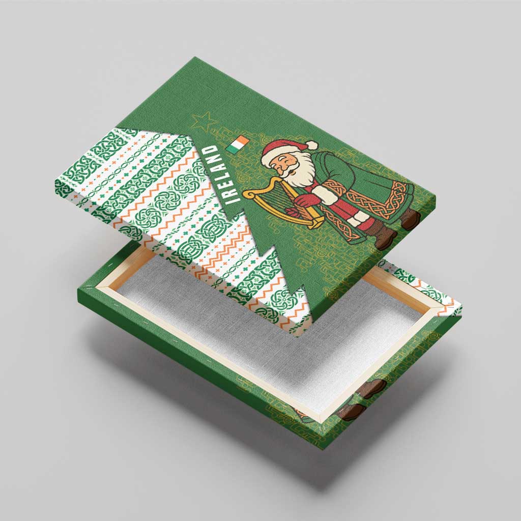 Ireland Christmas Canvas Wall Art with Celtic Harp Santa and Green Holiday Pattern - Wonder Print Shop