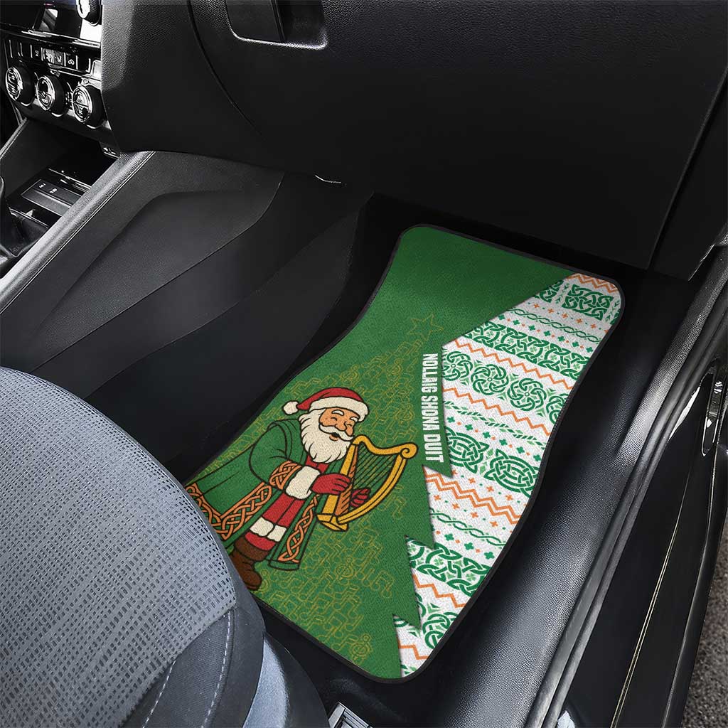 Ireland Christmas Car Mats with Celtic Harp Santa and Green Holiday Pattern - Wonder Print Shop