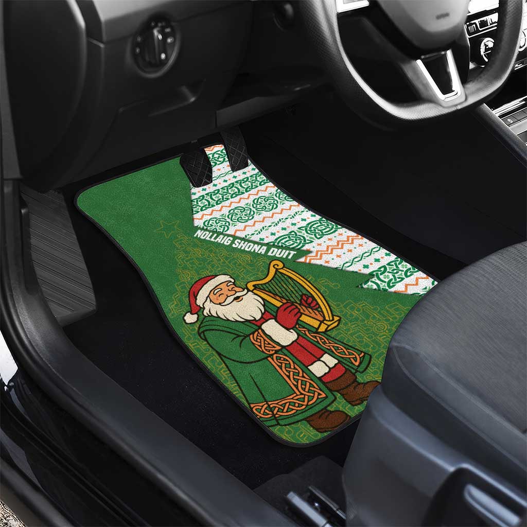 Ireland Christmas Car Mats with Celtic Harp Santa and Green Holiday Pattern - Wonder Print Shop