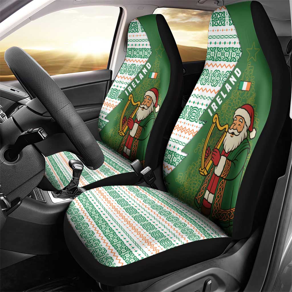 Ireland Christmas Car Seat Cover with Celtic Harp Santa and Green Holiday Pattern - Wonder Print Shop