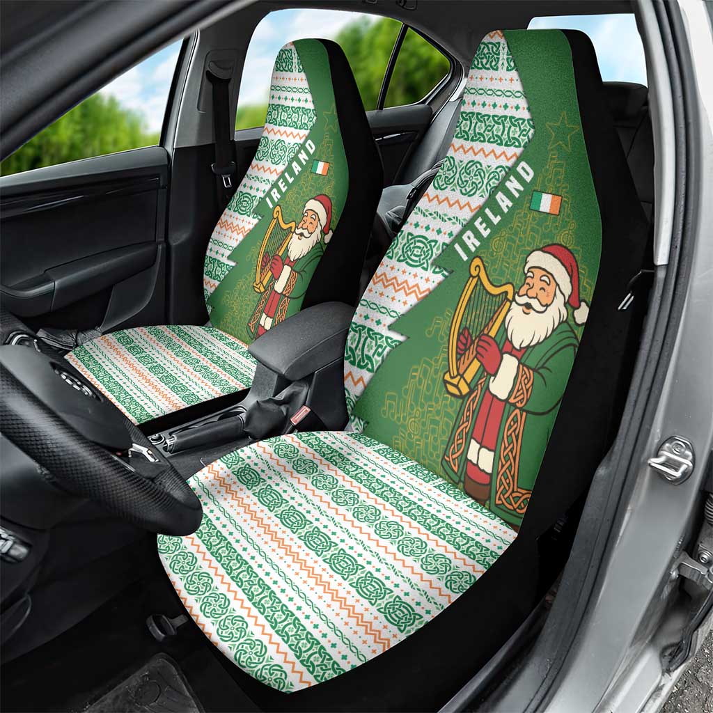 Ireland Christmas Car Seat Cover with Celtic Harp Santa and Green Holiday Pattern - Wonder Print Shop