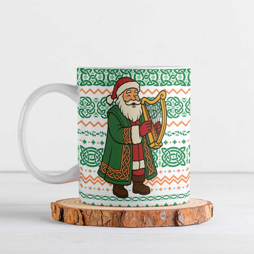Ireland Christmas Ceramic Mug with Celtic Harp Santa and Green Holiday Pattern - Wonder Print Shop