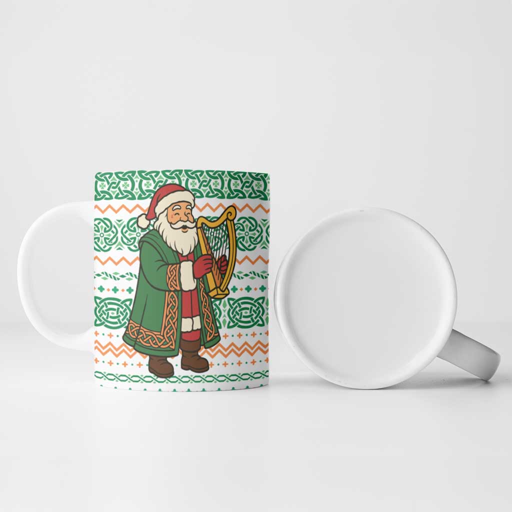 Ireland Christmas Ceramic Mug with Celtic Harp Santa and Green Holiday Pattern - Wonder Print Shop