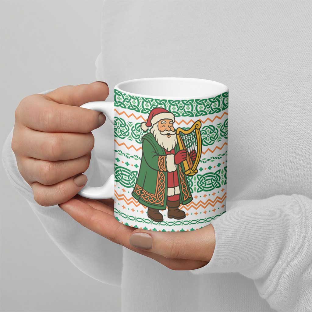 Ireland Christmas Ceramic Mug with Celtic Harp Santa and Green Holiday Pattern - Wonder Print Shop
