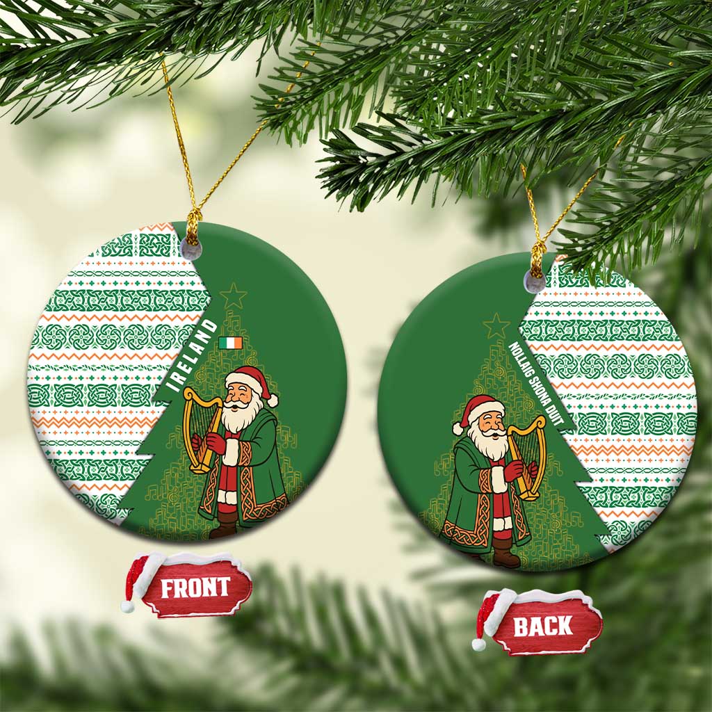 Ireland Christmas Ceramic Ornament with Celtic Harp Santa and Green Holiday Pattern - Wonder Print Shop