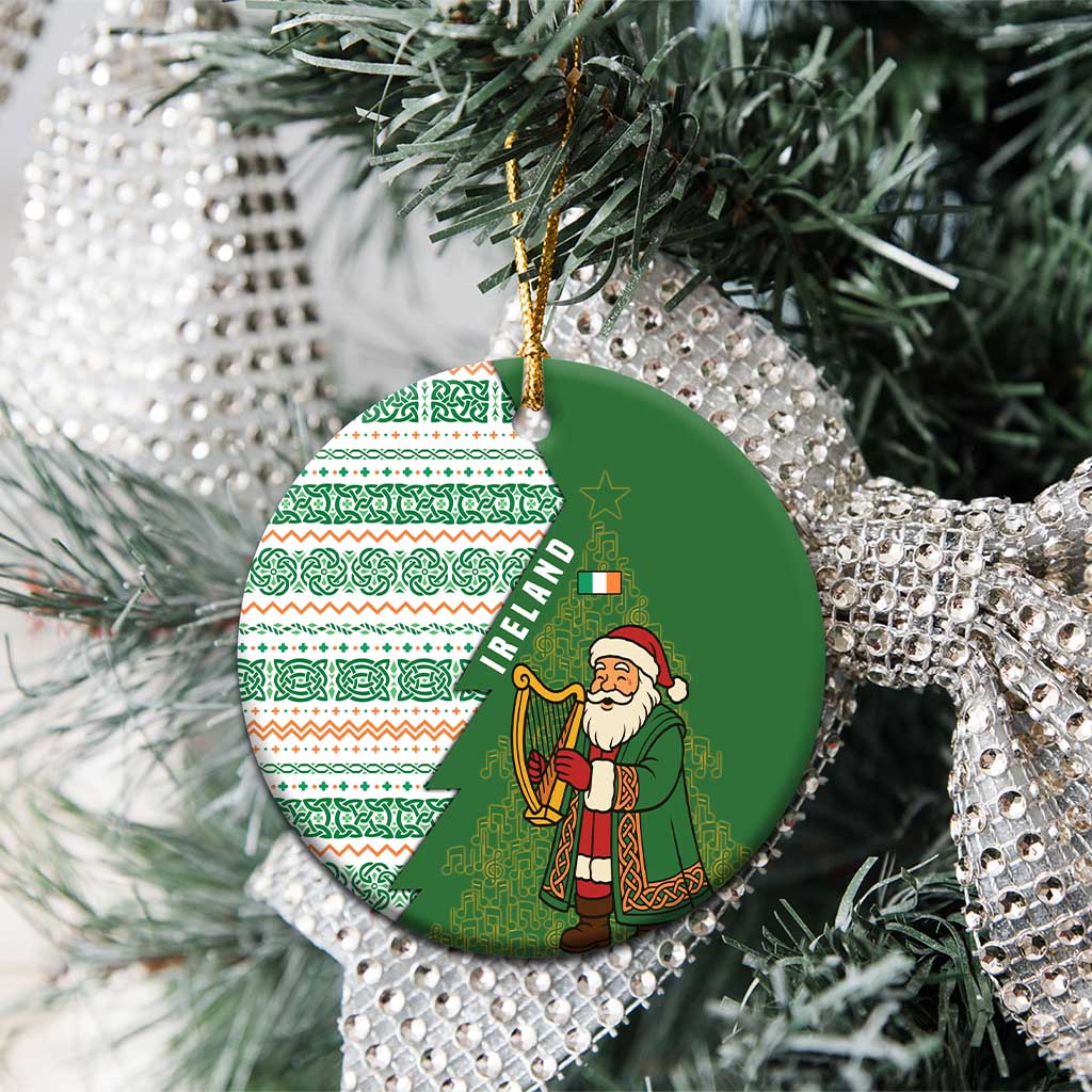 Ireland Christmas Ceramic Ornament with Celtic Harp Santa and Green Holiday Pattern - Wonder Print Shop