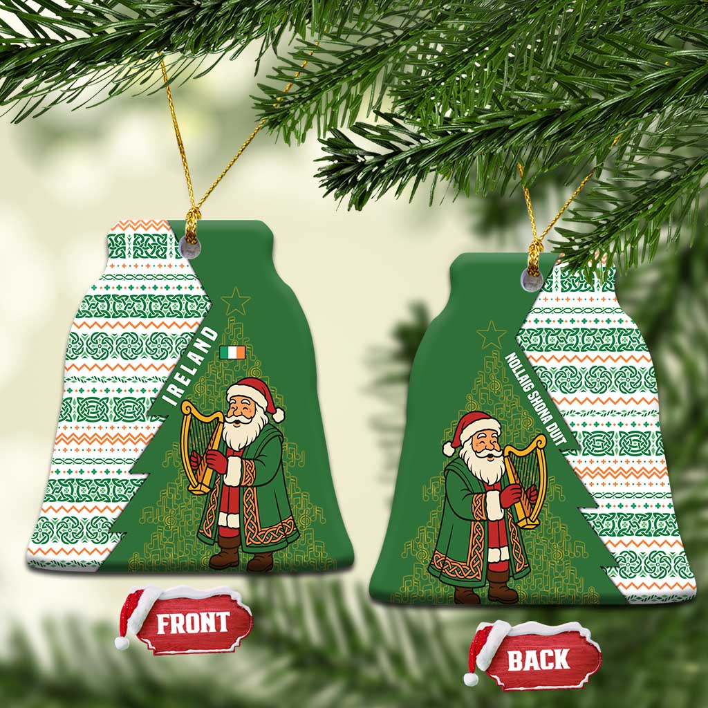 Ireland Christmas Ceramic Ornament with Celtic Harp Santa and Green Holiday Pattern - Wonder Print Shop