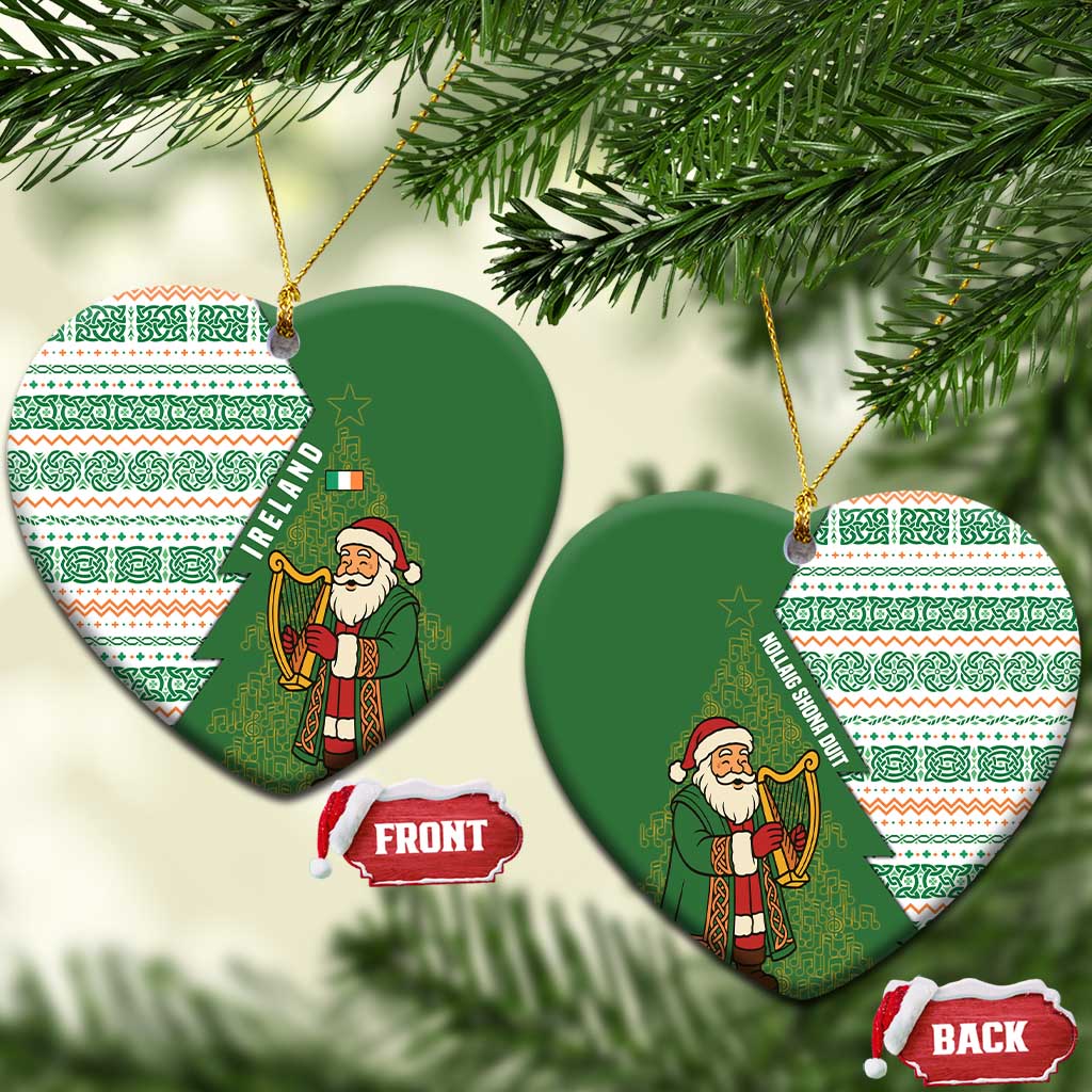 Ireland Christmas Ceramic Ornament with Celtic Harp Santa and Green Holiday Pattern - Wonder Print Shop