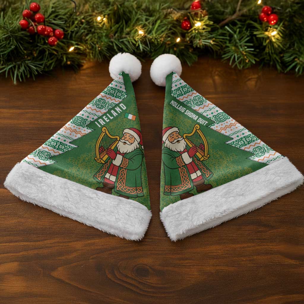 Ireland Christmas Santa Hat with Celtic Harp Santa and Green Holiday Pattern - Wonder Print Shop