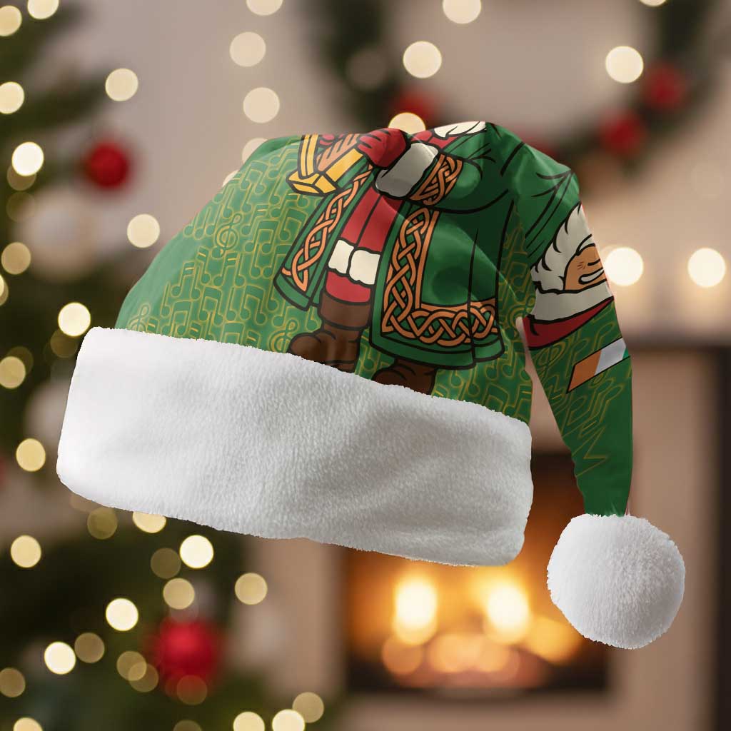 Ireland Christmas Santa Hat with Celtic Harp Santa and Green Holiday Pattern - Wonder Print Shop