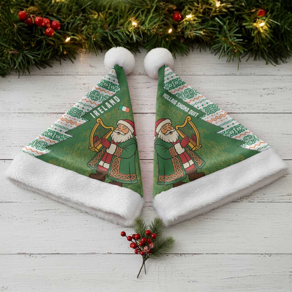 Ireland Christmas Santa Hat with Celtic Harp Santa and Green Holiday Pattern - Wonder Print Shop