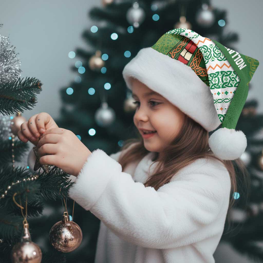 Ireland Christmas Santa Hat with Celtic Harp Santa and Green Holiday Pattern - Wonder Print Shop