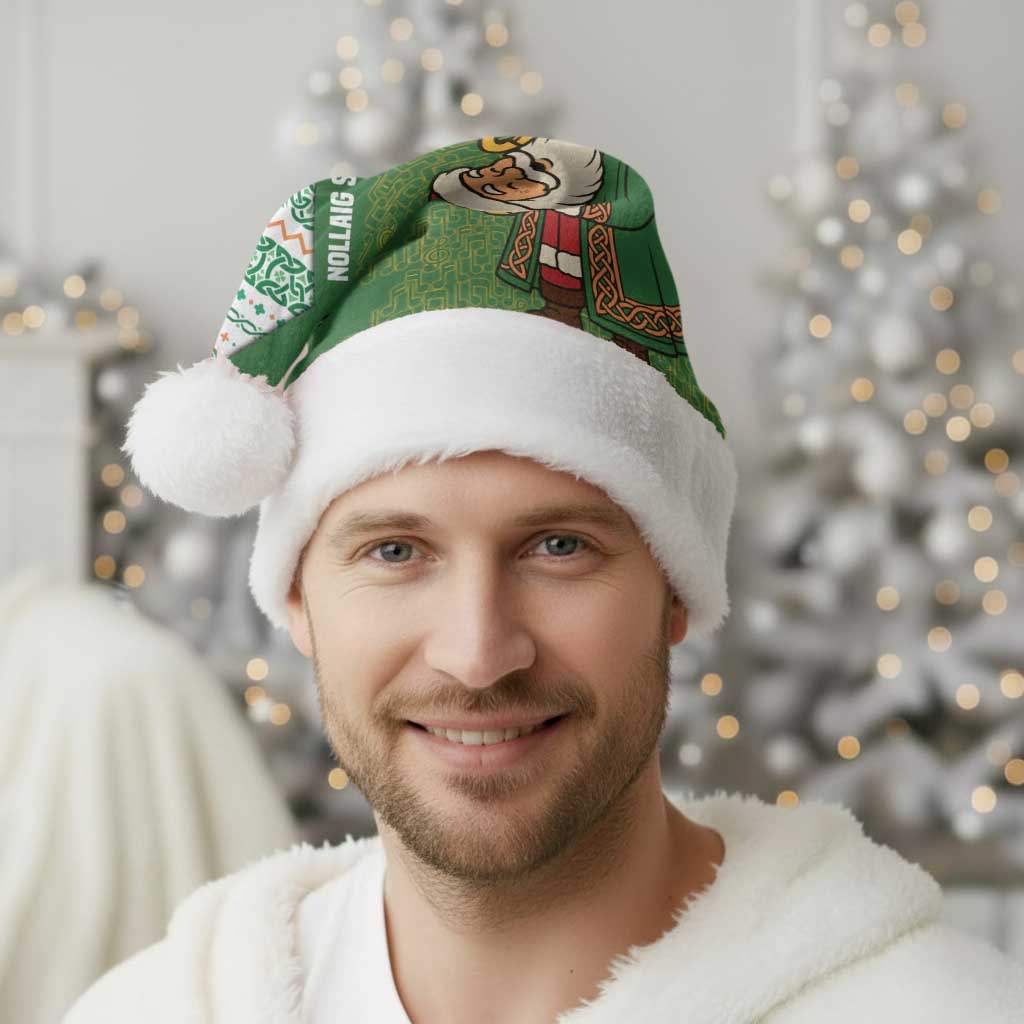 Ireland Christmas Santa Hat with Celtic Harp Santa and Green Holiday Pattern - Wonder Print Shop