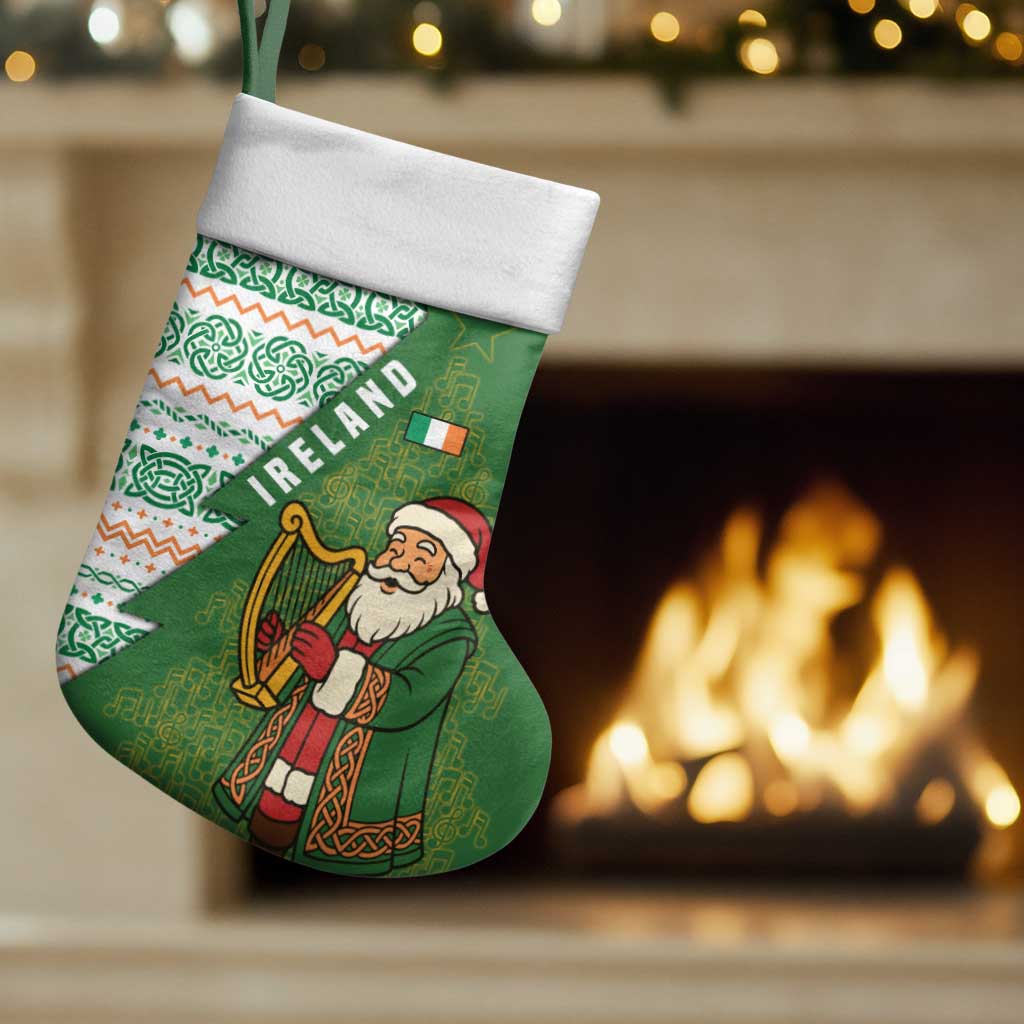 Ireland Christmas Stocking with Celtic Harp Santa and Green Holiday Pattern - Wonder Print Shop