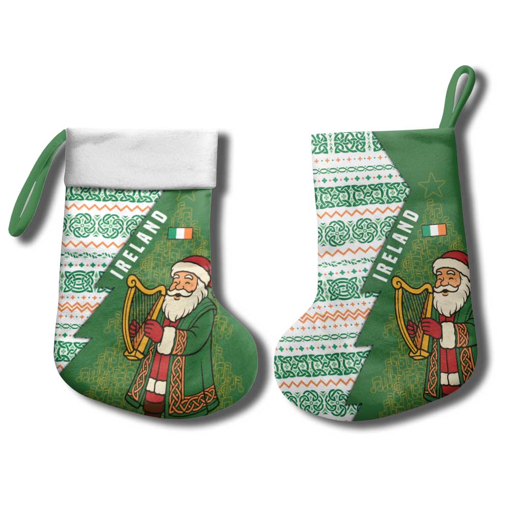 Ireland Christmas Stocking with Celtic Harp Santa and Green Holiday Pattern - Wonder Print Shop