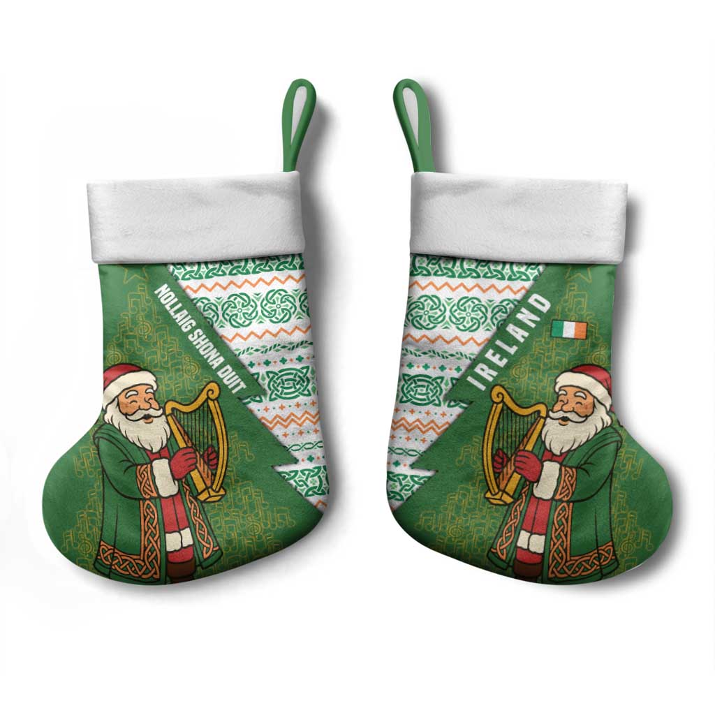 Ireland Christmas Stocking with Celtic Harp Santa and Green Holiday Pattern - Wonder Print Shop