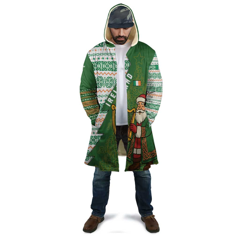 Ireland Christmas Cloak with Celtic Harp Santa and Green Holiday Pattern - Wonder Print Shop