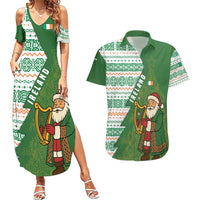 Ireland Christmas Couples Matching Summer Maxi Dress and Hawaiian Shirt with Celtic Harp Santa and Green Holiday Pattern - Wonder Print Shop