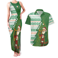 Ireland Christmas Couples Matching Tank Maxi Dress and Hawaiian Shirt with Celtic Harp Santa and Green Holiday Pattern - Wonder Print Shop