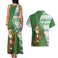 Ireland Christmas Couples Matching Tank Maxi Dress and Hawaiian Shirt with Celtic Harp Santa and Green Holiday Pattern - Wonder Print Shop