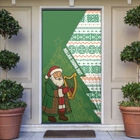 Ireland Christmas Door Cover with Celtic Harp Santa and Green Holiday Pattern - Wonder Print Shop