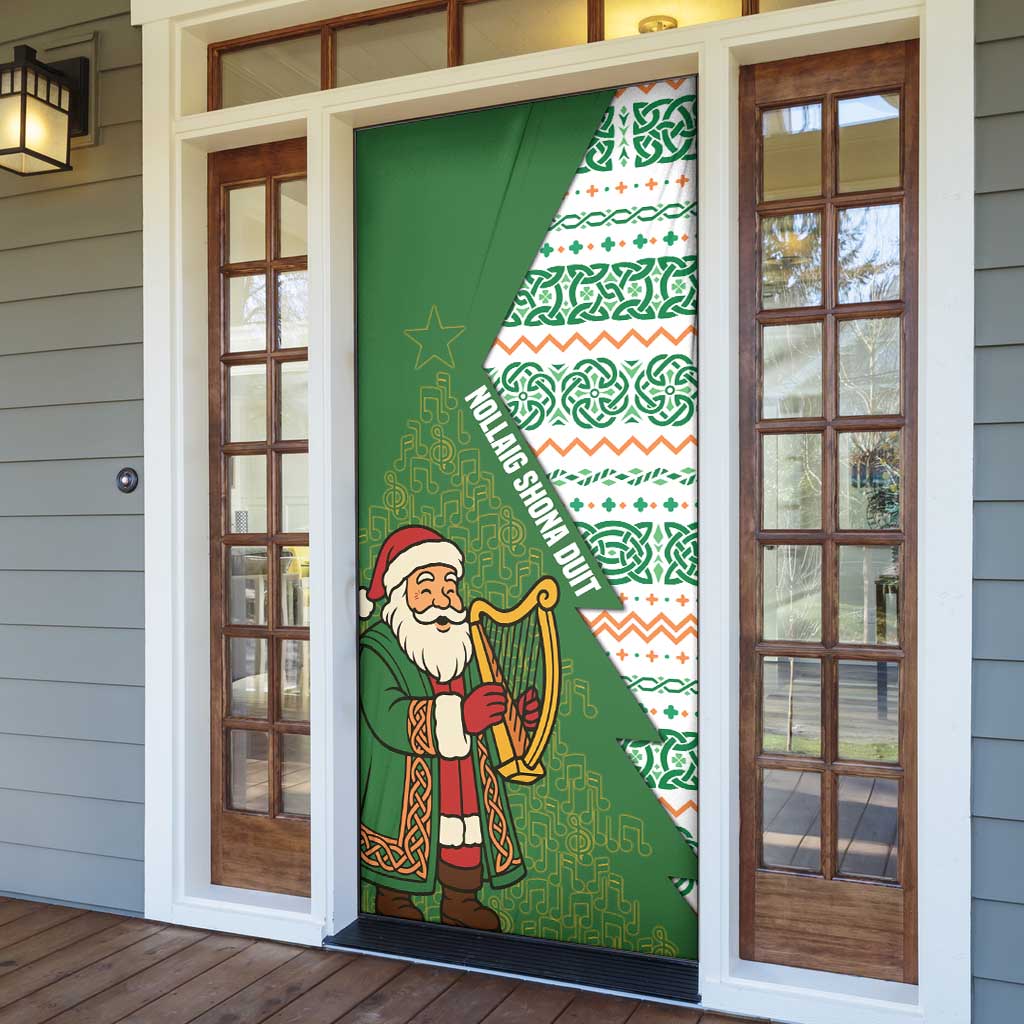 Ireland Christmas Door Cover with Celtic Harp Santa and Green Holiday Pattern - Wonder Print Shop