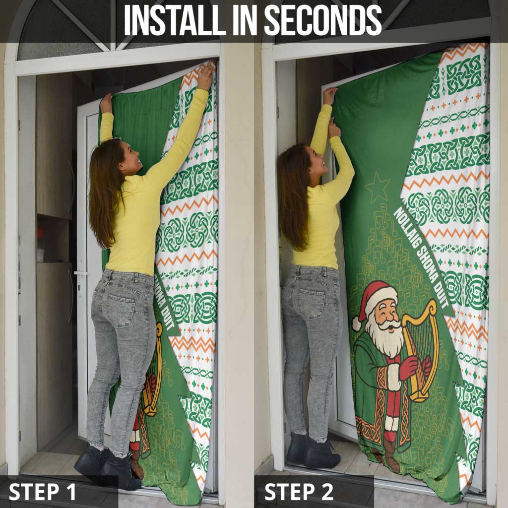 Ireland Christmas Door Cover with Celtic Harp Santa and Green Holiday Pattern - Wonder Print Shop