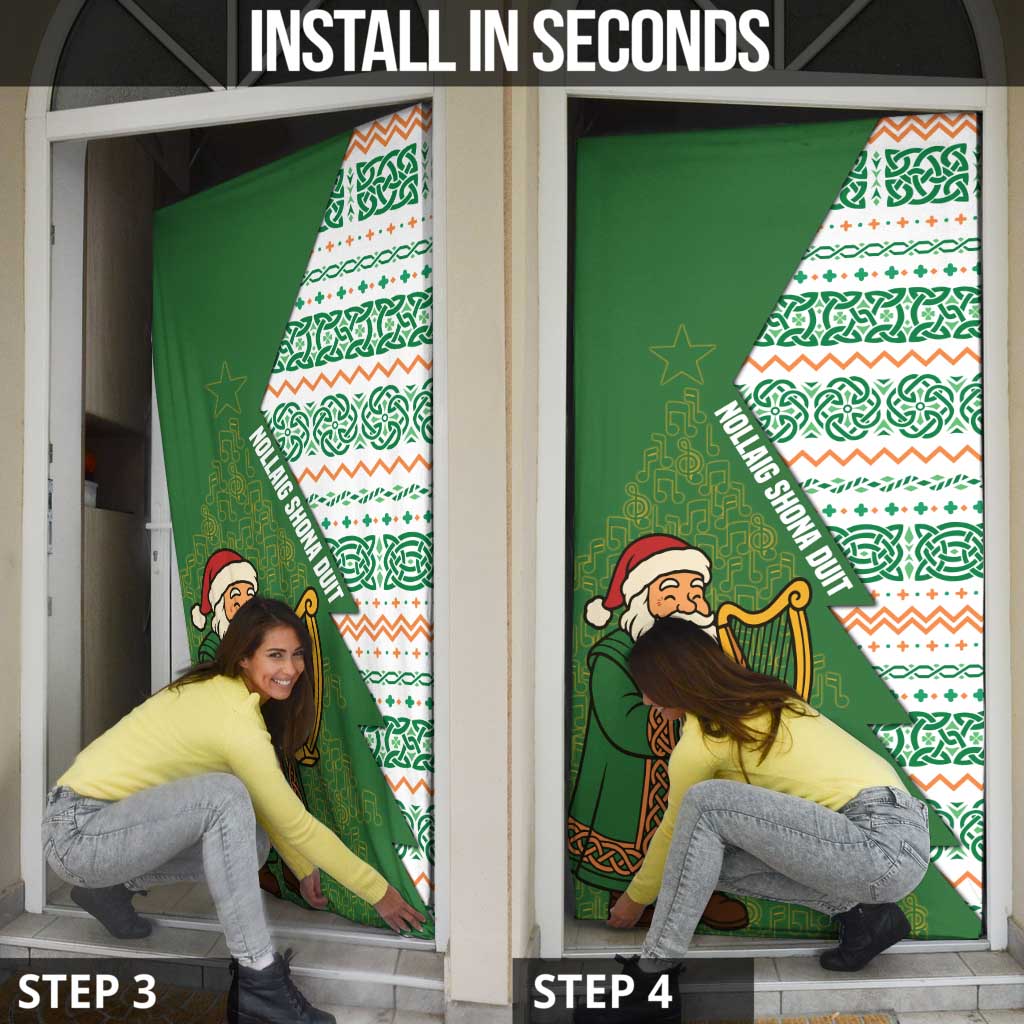 Ireland Christmas Door Cover with Celtic Harp Santa and Green Holiday Pattern - Wonder Print Shop