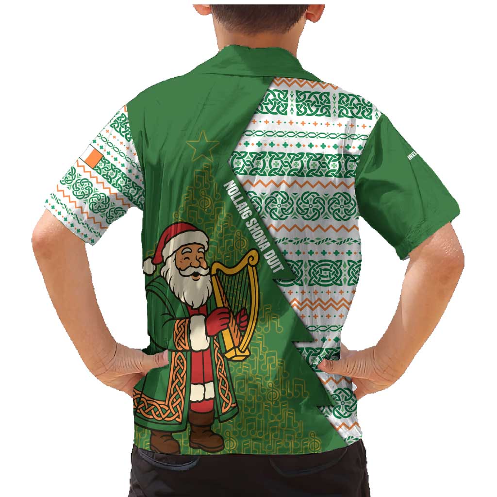 Ireland Christmas Family Matching Mermaid Dress and Hawaiian Shirt with Celtic Harp Santa and Green Holiday Pattern - Wonder Print Shop