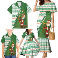 Ireland Christmas Family Matching Mermaid Dress and Hawaiian Shirt with Celtic Harp Santa and Green Holiday Pattern - Wonder Print Shop
