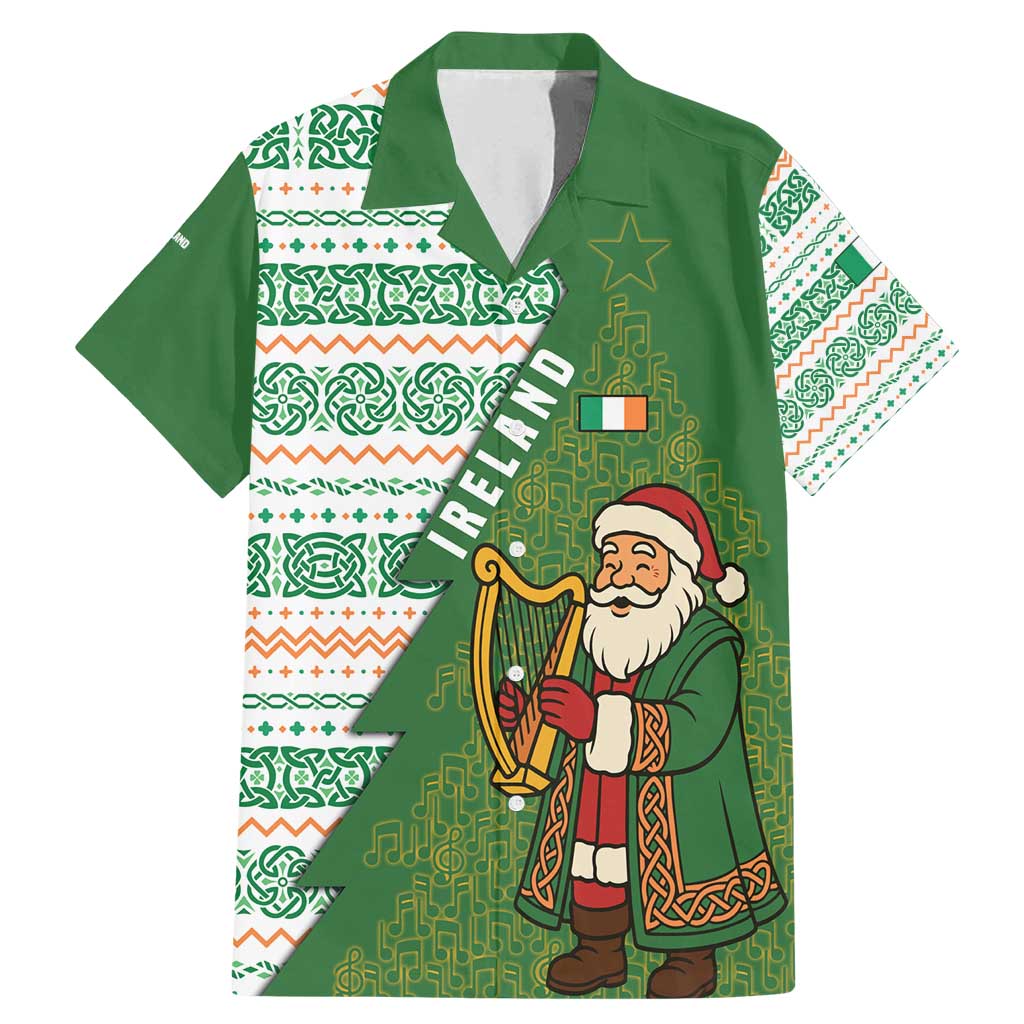 Ireland Christmas Family Matching Mermaid Dress and Hawaiian Shirt with Celtic Harp Santa and Green Holiday Pattern - Wonder Print Shop