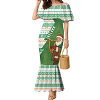 Ireland Christmas Family Matching Mermaid Dress and Hawaiian Shirt with Celtic Harp Santa and Green Holiday Pattern - Wonder Print Shop