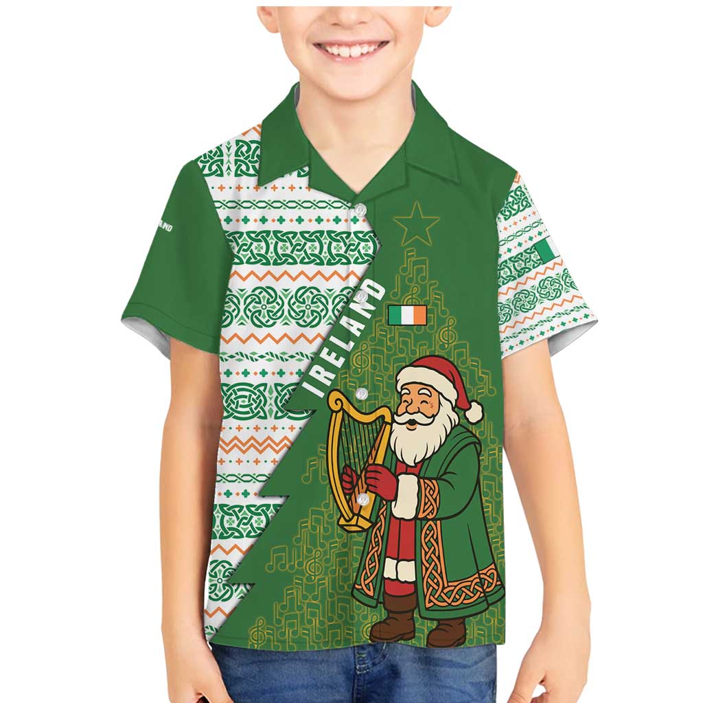 Ireland Christmas Family Matching Mermaid Dress and Hawaiian Shirt with Celtic Harp Santa and Green Holiday Pattern - Wonder Print Shop