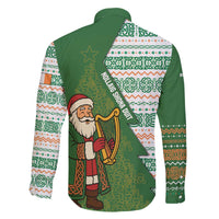 Ireland Christmas Family Matching Off The Shoulder Long Sleeve Dress and Hawaiian Shirt with Celtic Harp Santa and Green Holiday Pattern - Wonder Print Shop