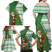 Ireland Christmas Family Matching Off Shoulder Maxi Dress and Hawaiian Shirt with Celtic Harp Santa and Green Holiday Pattern - Wonder Print Shop