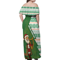 Ireland Christmas Family Matching Off Shoulder Maxi Dress and Hawaiian Shirt with Celtic Harp Santa and Green Holiday Pattern - Wonder Print Shop