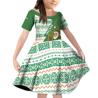 Ireland Christmas Family Matching Off Shoulder Short Dress and Hawaiian Shirt with Celtic Harp Santa and Green Holiday Pattern - Wonder Print Shop