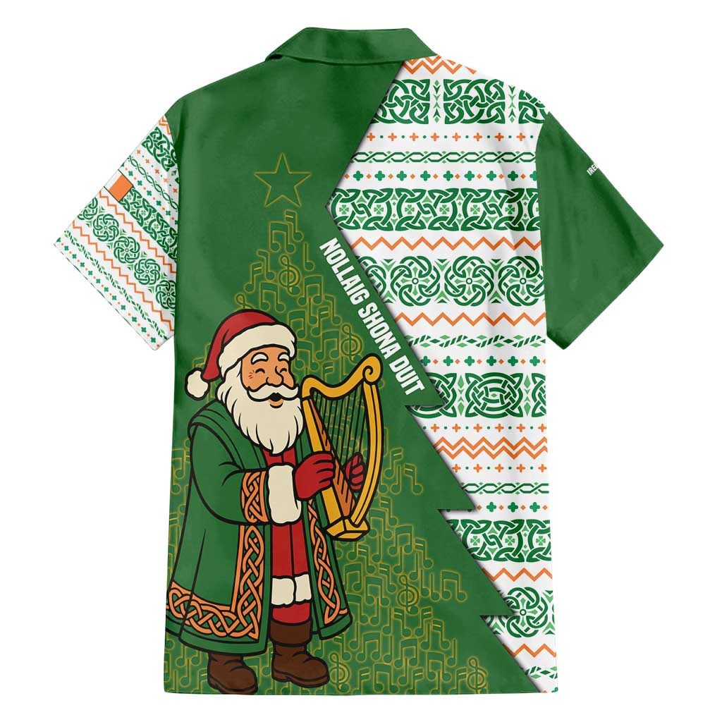 Ireland Christmas Family Matching Puletasi and Hawaiian Shirt with Celtic Harp Santa and Green Holiday Pattern - Wonder Print Shop