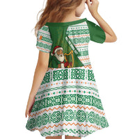 Ireland Christmas Family Matching Short Sleeve Bodycon Dress and Hawaiian Shirt with Celtic Harp Santa and Green Holiday Pattern - Wonder Print Shop
