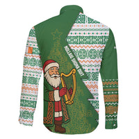 Ireland Christmas Family Matching Short Sleeve Bodycon Dress and Hawaiian Shirt with Celtic Harp Santa and Green Holiday Pattern - Wonder Print Shop