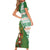 Ireland Christmas Family Matching Short Sleeve Bodycon Dress and Hawaiian Shirt with Celtic Harp Santa and Green Holiday Pattern - Wonder Print Shop