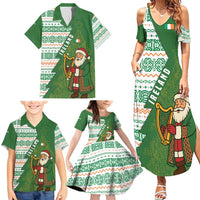 Ireland Christmas Family Matching Summer Maxi Dress and Hawaiian Shirt with Celtic Harp Santa and Green Holiday Pattern - Wonder Print Shop