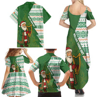 Ireland Christmas Family Matching Summer Maxi Dress and Hawaiian Shirt with Celtic Harp Santa and Green Holiday Pattern - Wonder Print Shop