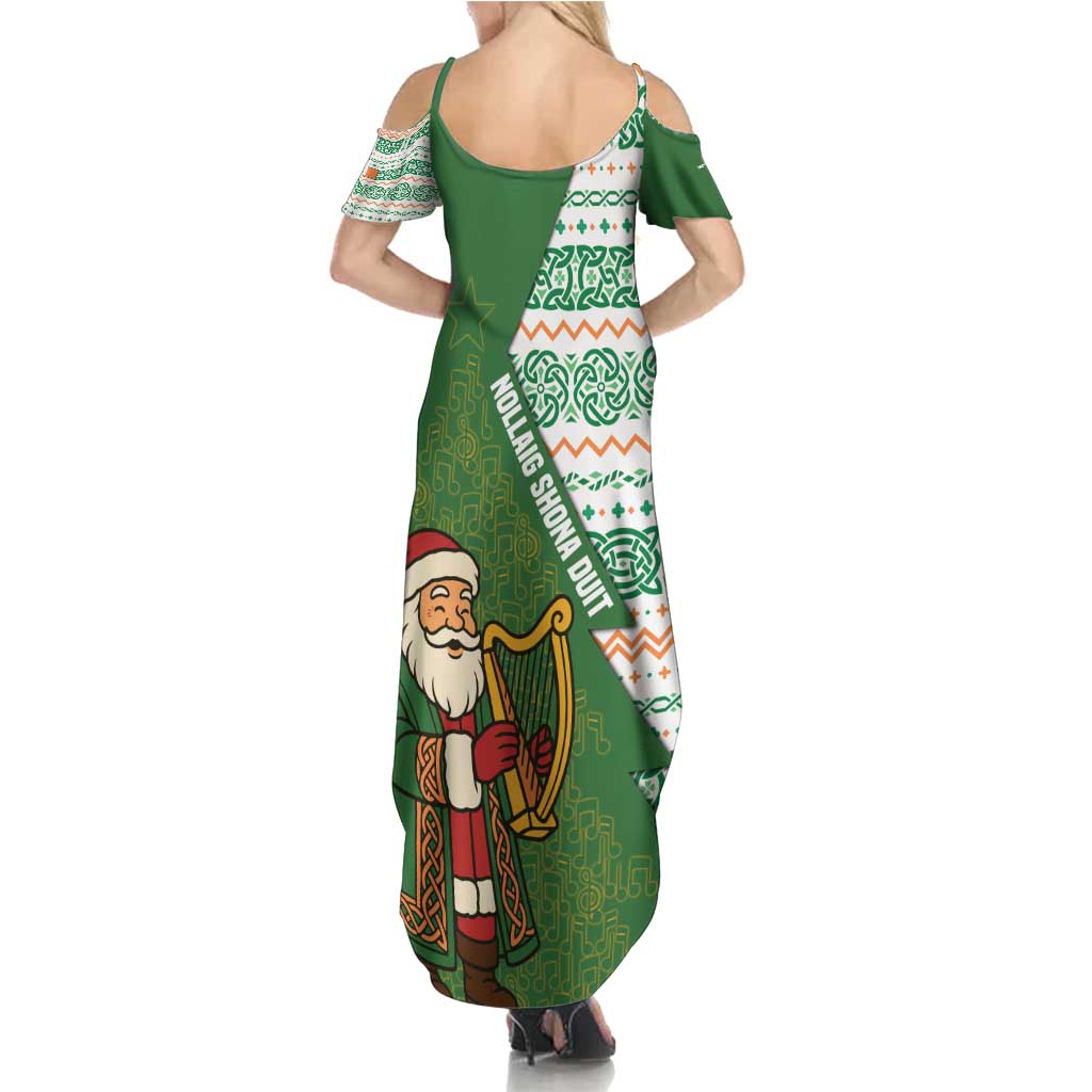 Ireland Christmas Family Matching Summer Maxi Dress and Hawaiian Shirt with Celtic Harp Santa and Green Holiday Pattern - Wonder Print Shop