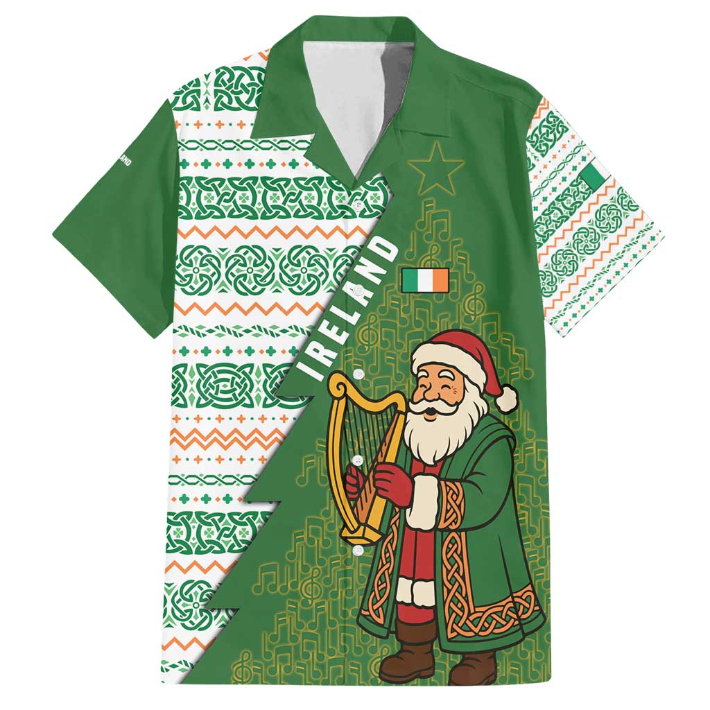 Ireland Christmas Family Matching Tank Maxi Dress and Hawaiian Shirt with Celtic Harp Santa and Green Holiday Pattern - Wonder Print Shop