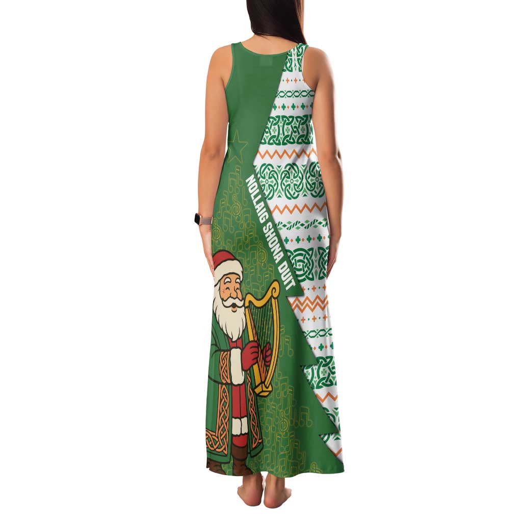 Ireland Christmas Family Matching Tank Maxi Dress and Hawaiian Shirt with Celtic Harp Santa and Green Holiday Pattern - Wonder Print Shop