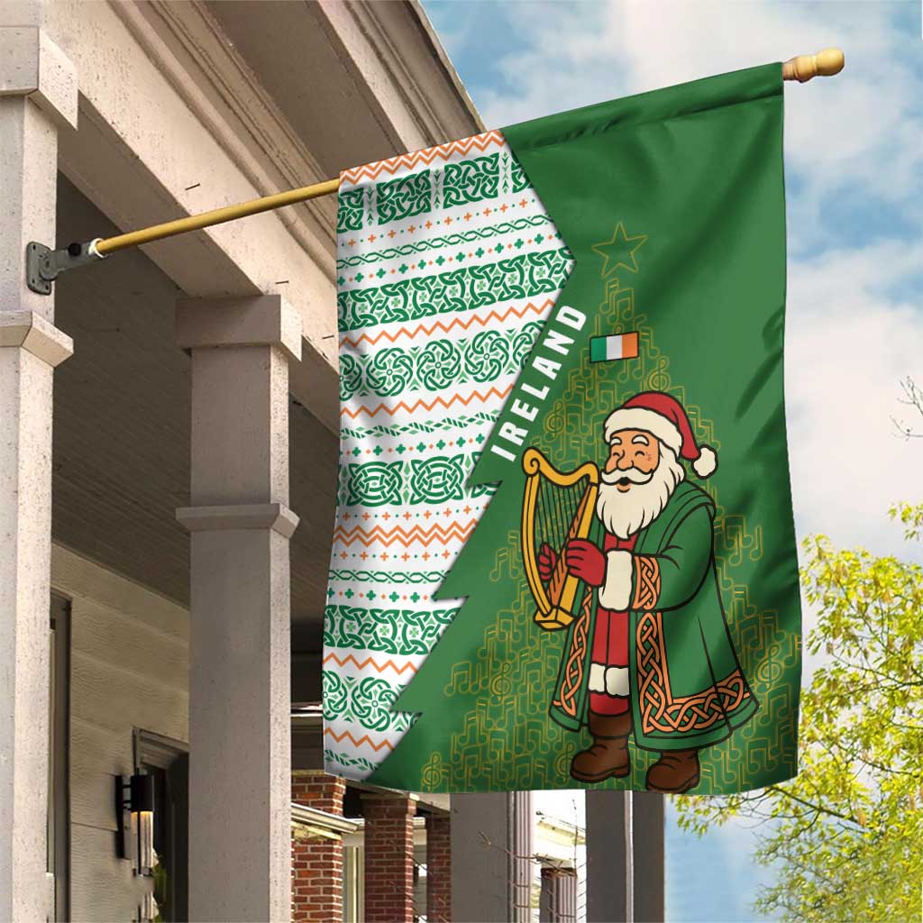 Ireland Christmas Garden Flag with Celtic Harp Santa and Green Holiday Pattern - Wonder Print Shop